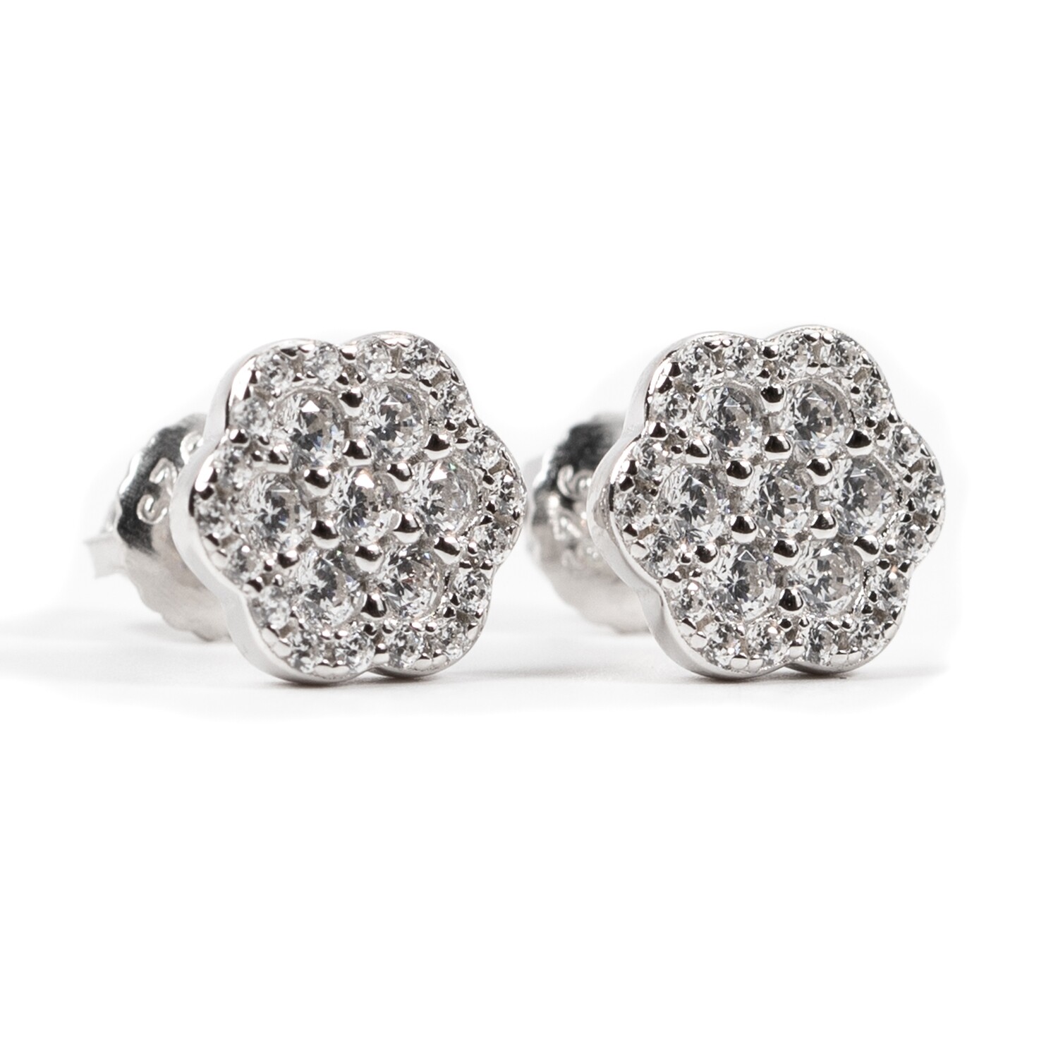 Men&#39;s Sterling Silver Iced Flower Set Cluster Stud Earrings