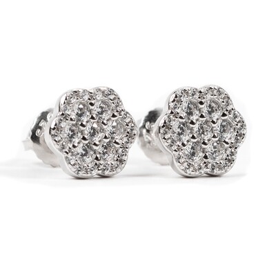 Men&#39;s Sterling Silver Iced Flower Set Cluster Stud Earrings