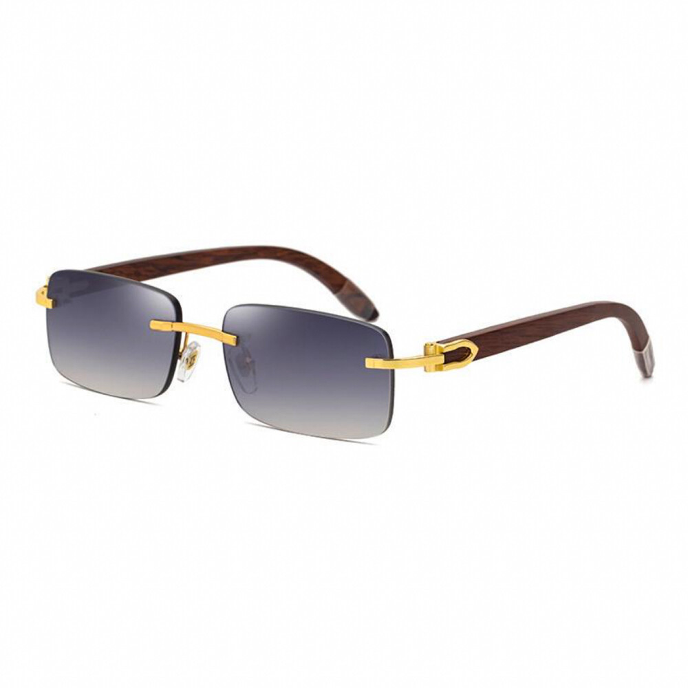 Gold Frame Purple Tint Rimless Woodgrain Men&#39;s Sunglasses​