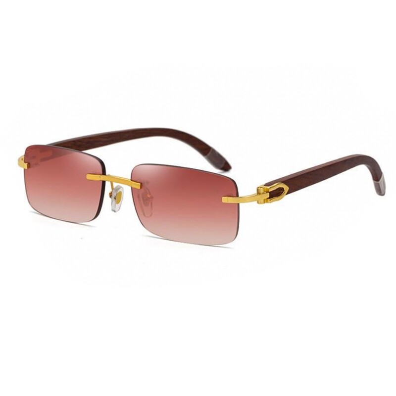 Gold Frame Burgundy Tint Rimless Hip Hop Men&#39;s Sunglasses