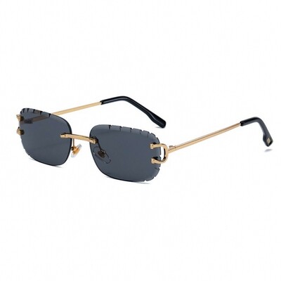 Men&#39;s Diamond Cut Black Tint Rimless Gold Frame Hip Hop Sunglasses