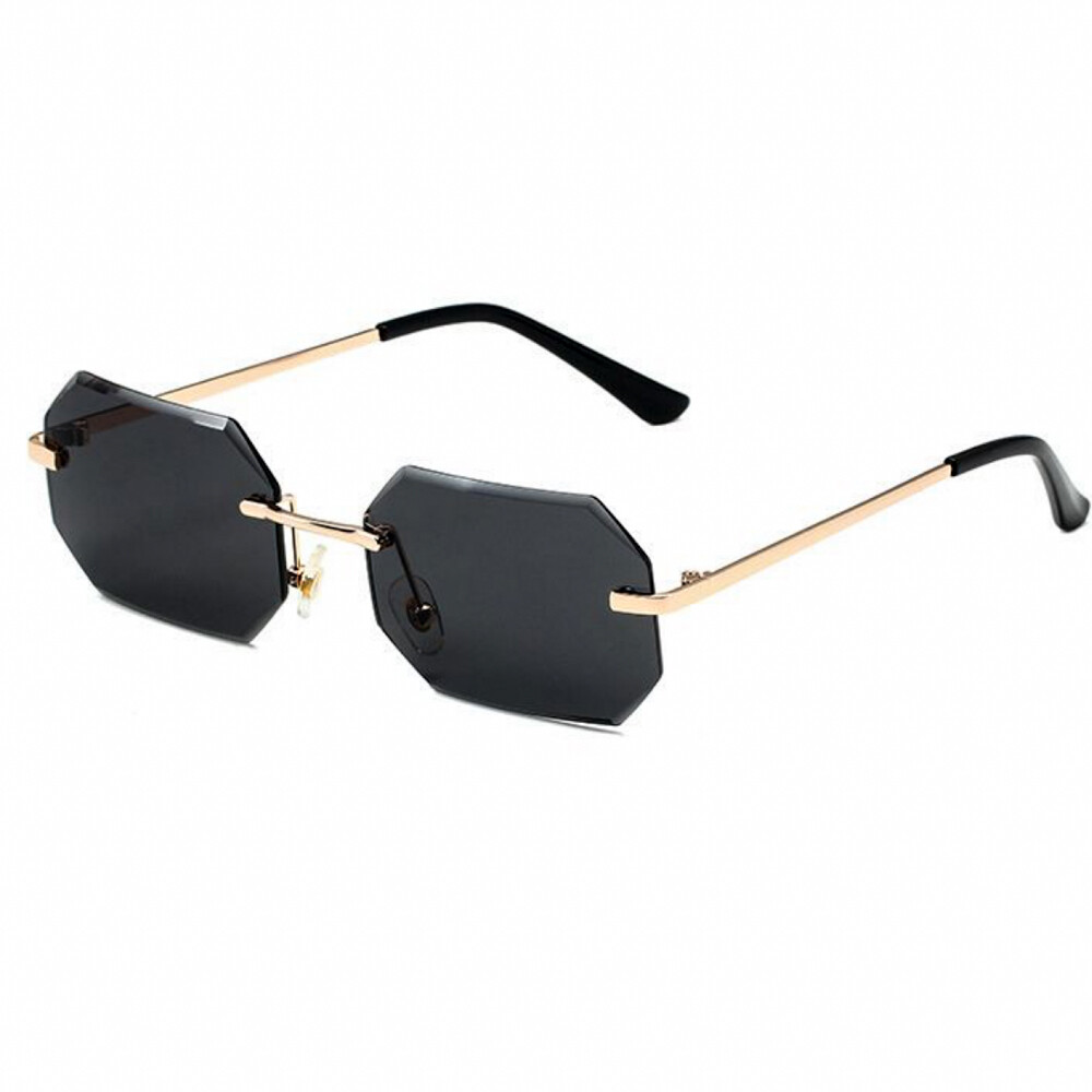 Men&#39;s Octagon Lens Black Tint Rimless Gold Frame Hip Hop Sunglasses