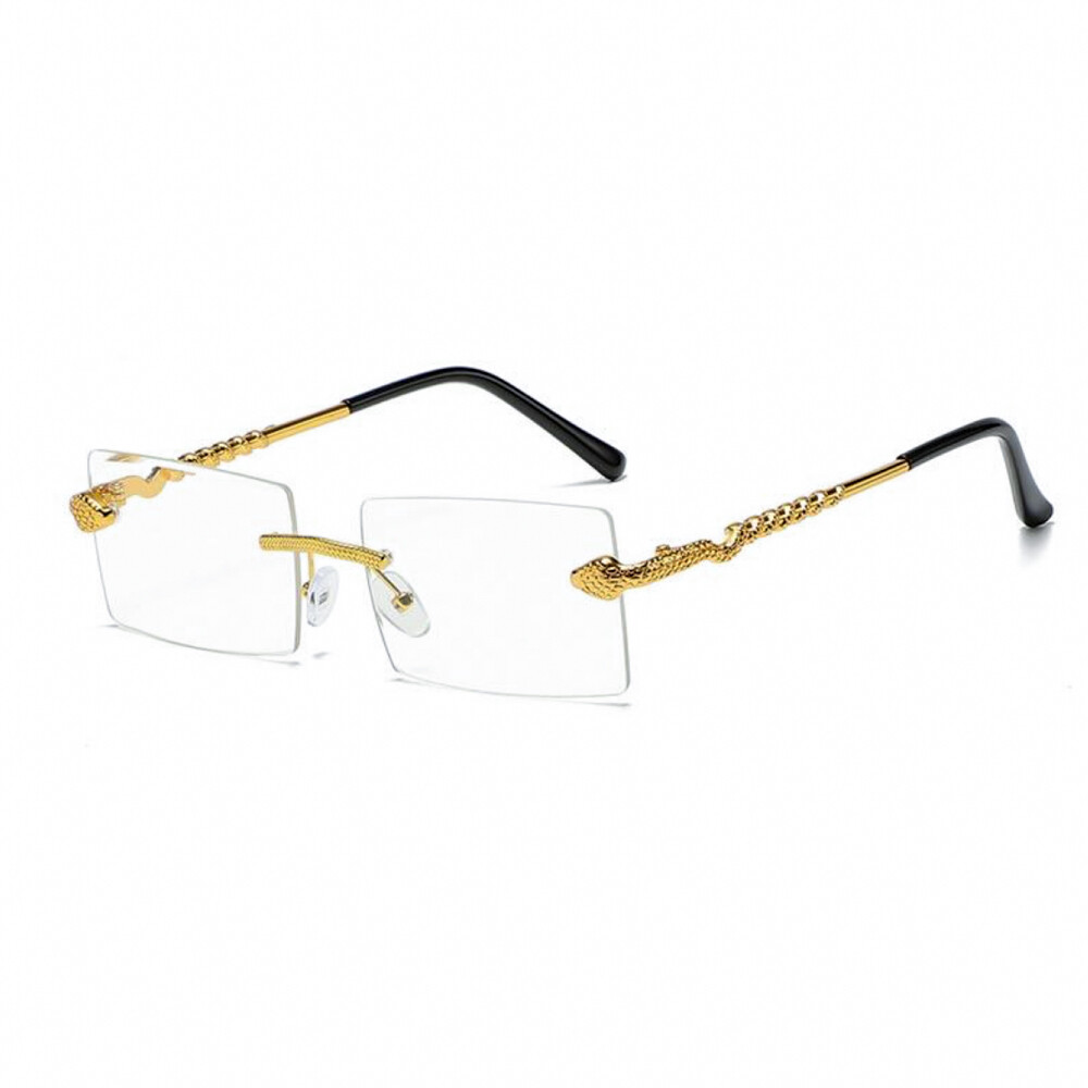 Men&#39;s Hip Hop Gold Frame King Snake Clear Lens Glasses