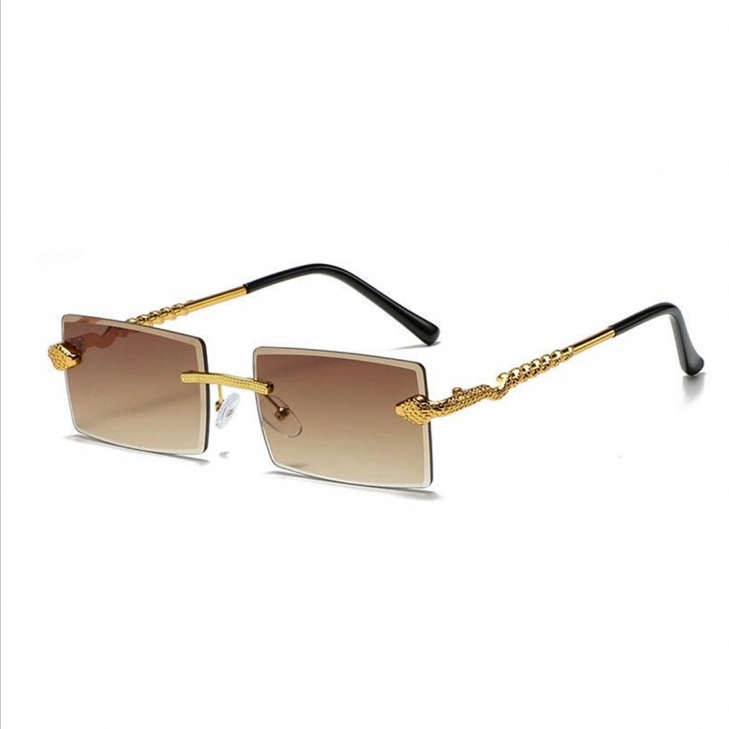 Men&#39;s Brown Tint Rimless Gold Frame King Snake Sunglasses