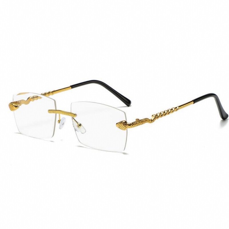 Men&#39;s Gold Frame King Snake Clear Lens Rectangular Glasses