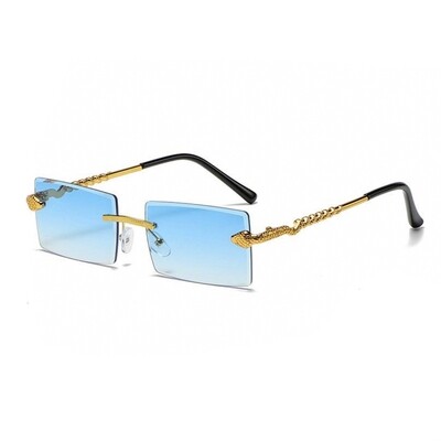 Men&#39;s Baby Blue Tint Rimless Gold Frame King Snake Sunglasses