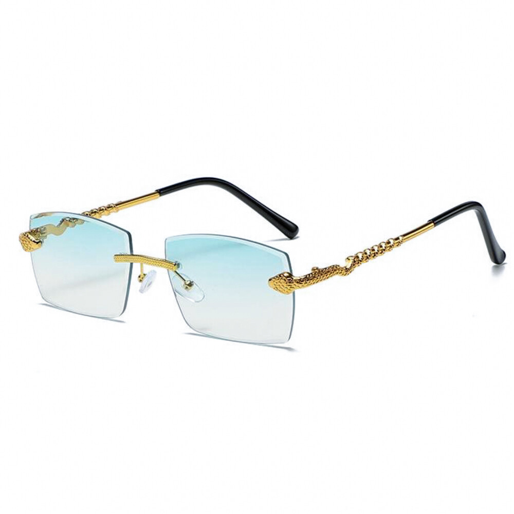 Men&#39;s Turquoise Tint Gold Frame King Snake Rimless Sunglasses