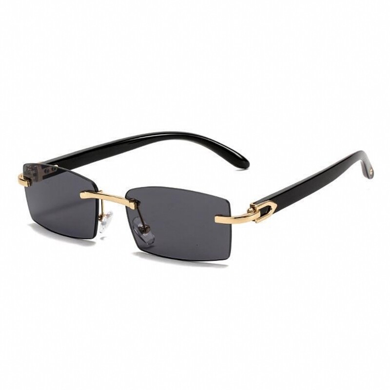 Gold Frame Men&#39;s Rimless Black Tint Hip Hop Sunglasses