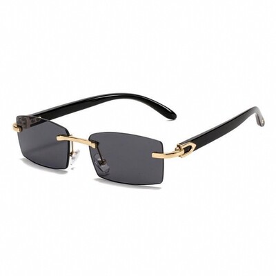 Gold Frame Men&#39;s Rimless Black Tint Hip Hop Sunglasses