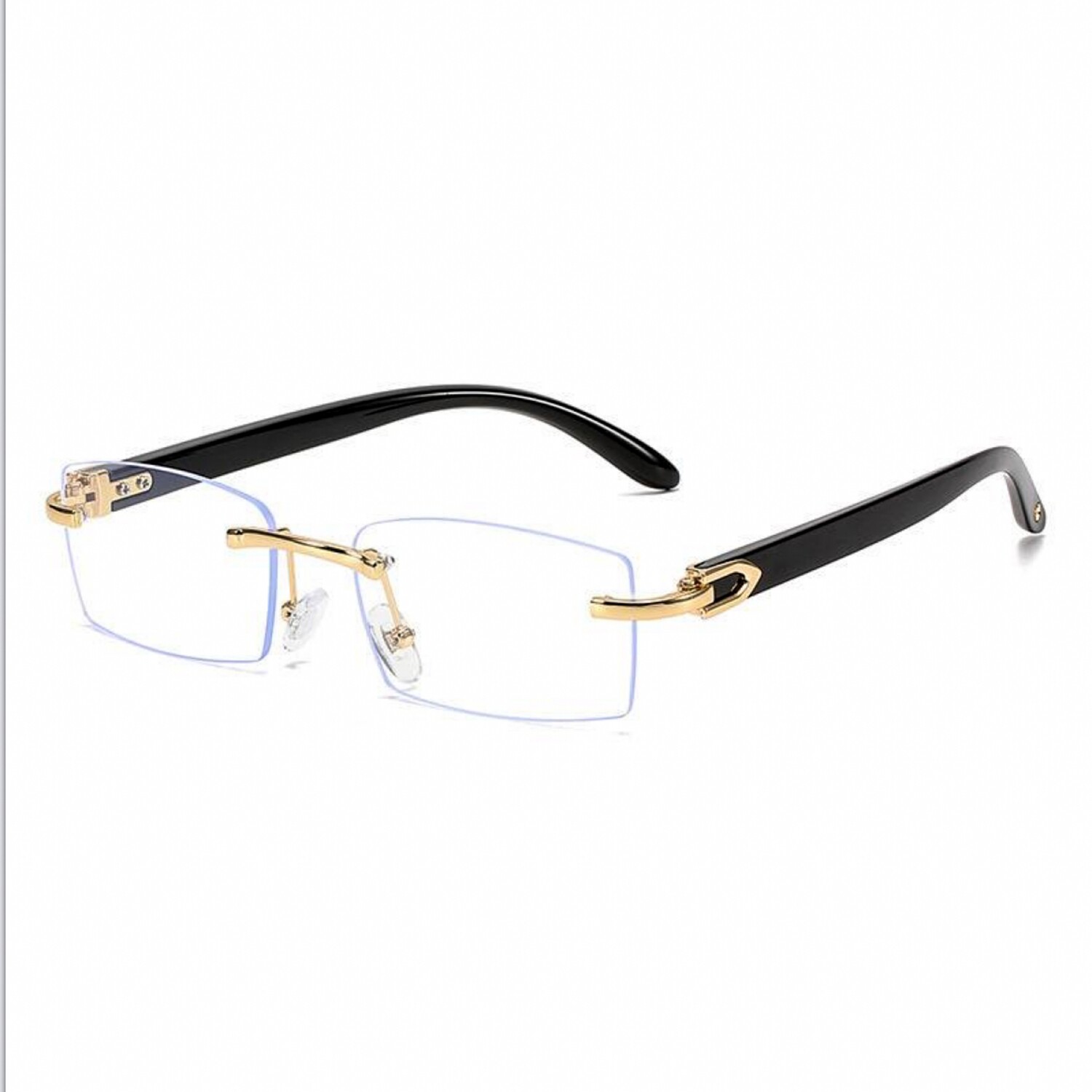 Black Woodgrain Rimless Gold Frame Men&#39;s Clear Lens Glasses