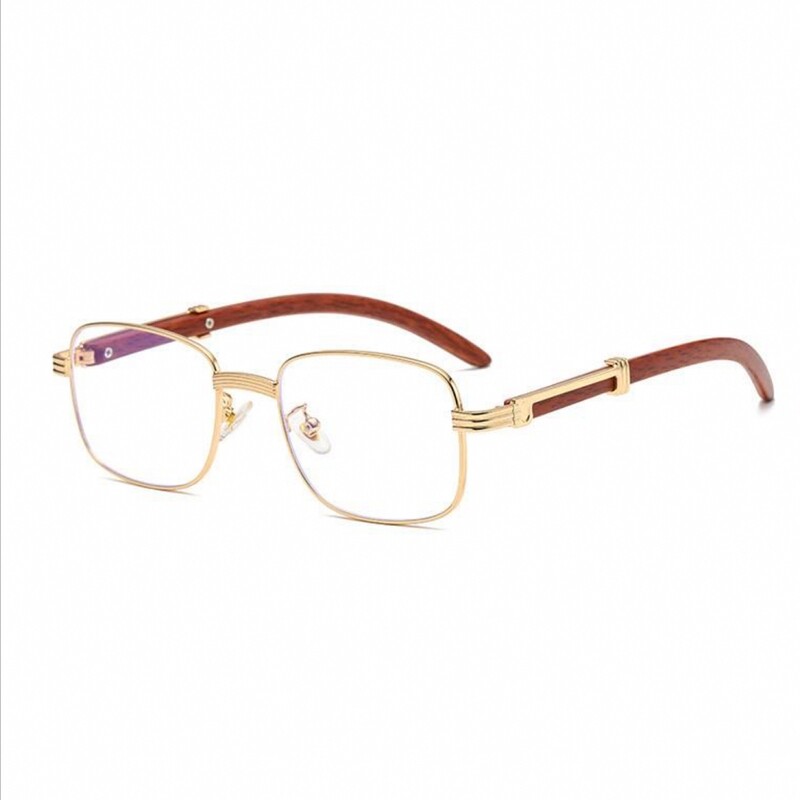 Vintage Woodgrain Mens Gold Frame Clear Lens Glasses