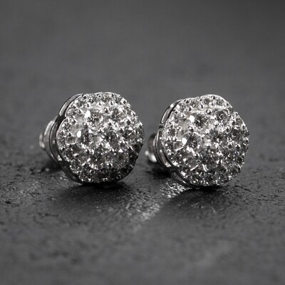White Gold 14K Flower Cluster 0.70Ct Diamond Stud Earrings