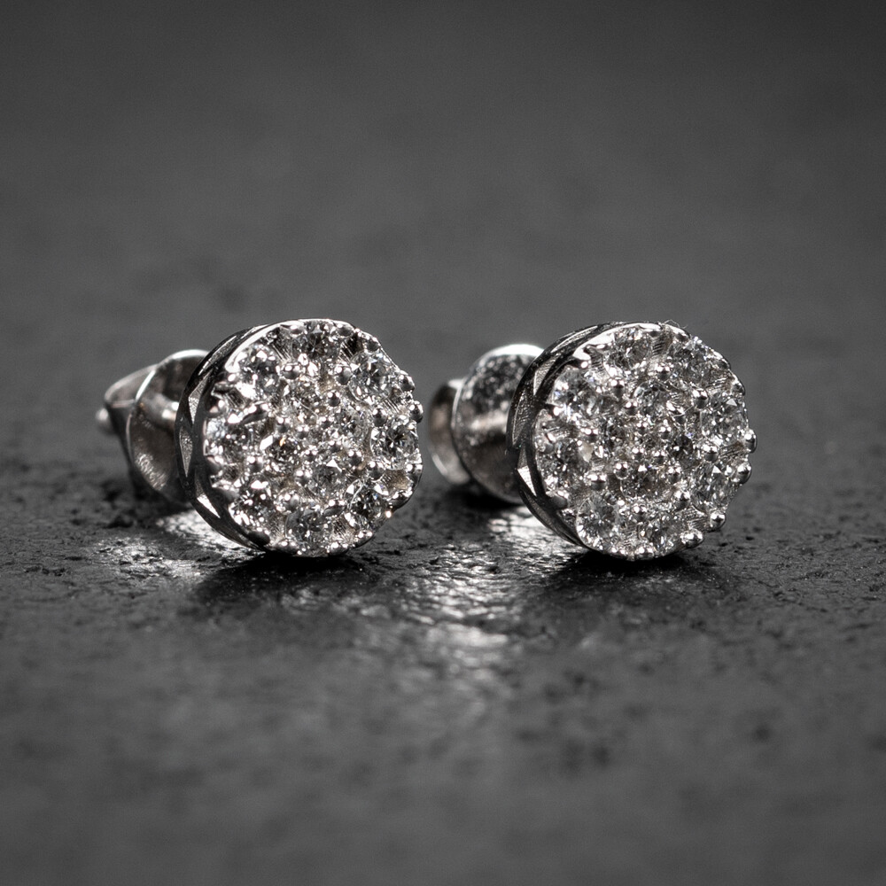 14K White Gold 0.37 Ct Cluster Small Round Diamond Stud Earrings