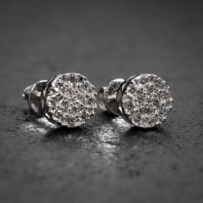 14K White Gold 0.37 Ct Cluster Small Round Diamond Stud Earrings