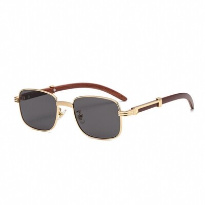 Vintage Woodgrain Gold Frame Black Tint Lens Men&#39;s Pilot Sunglasses