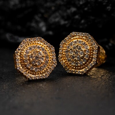 Hip Hop Men&#39;s 14K Yellow Gold 0.46Ct Diamond Octagon Stud Earrings