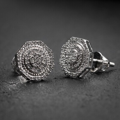Hip Hop Men&#39;s 14K White Gold 0.46Ct Diamond Octagon Stud Earrings
