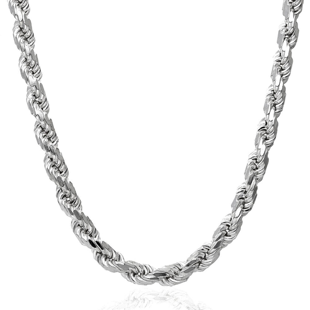 Thick Solid 925 Sterling Silver Rhodium Plated 6MM Rope Chain Necklace