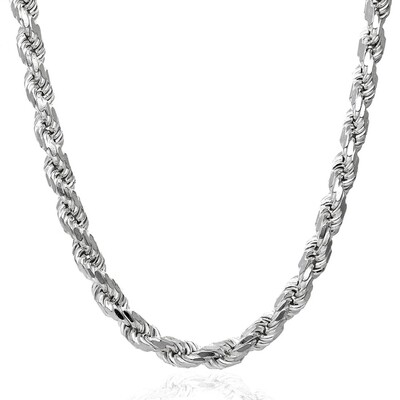 Thick Solid 925 Sterling Silver Rhodium Plated 6MM Rope Chain Necklace