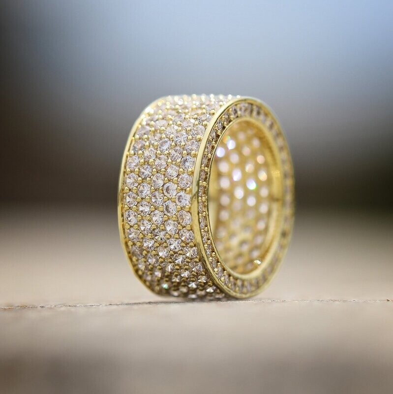 Yellow Gold Plated Honey Comb Set Iced Statement Ring