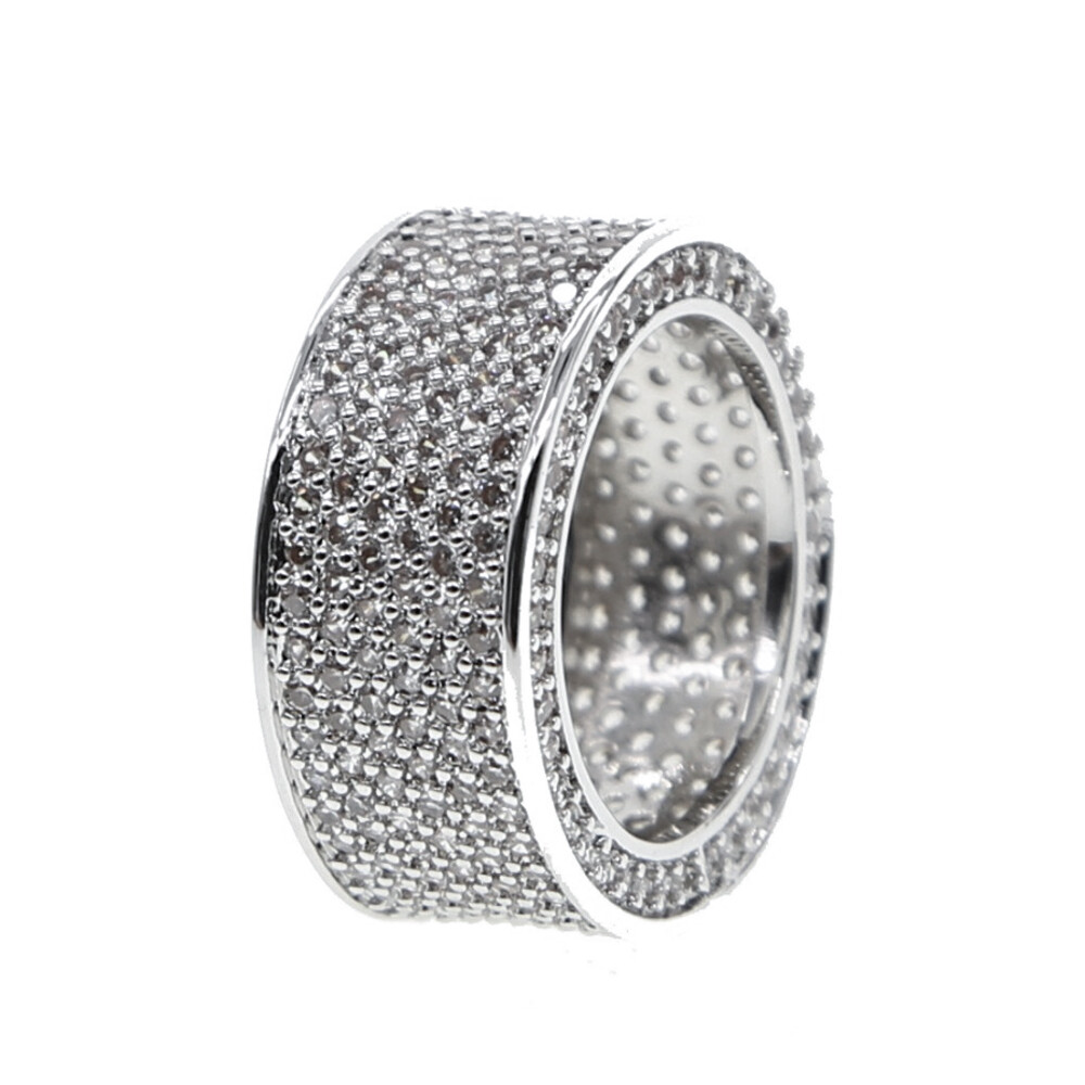 White Gold Plated Honey Comb Set Iced Cz Statement Ring