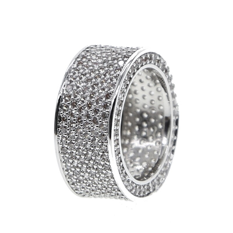 White Gold Plated Honey Comb Set Iced Cz Statement Ring