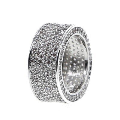White Gold Plated Honey Comb Set Iced Cz Statement Ring