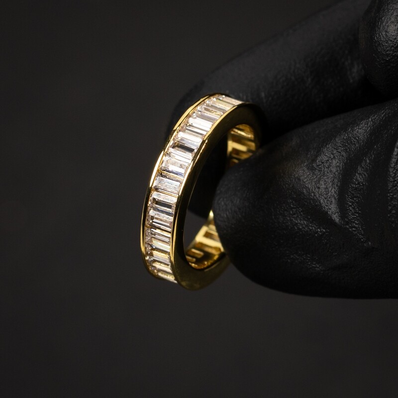 Iced Channel Set Cz Baguette Gold Eternity Band Ring