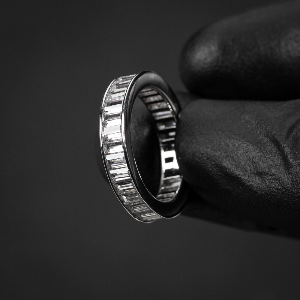 Iced Channel Set Cz Baguette White Gold Eternity Band Ring