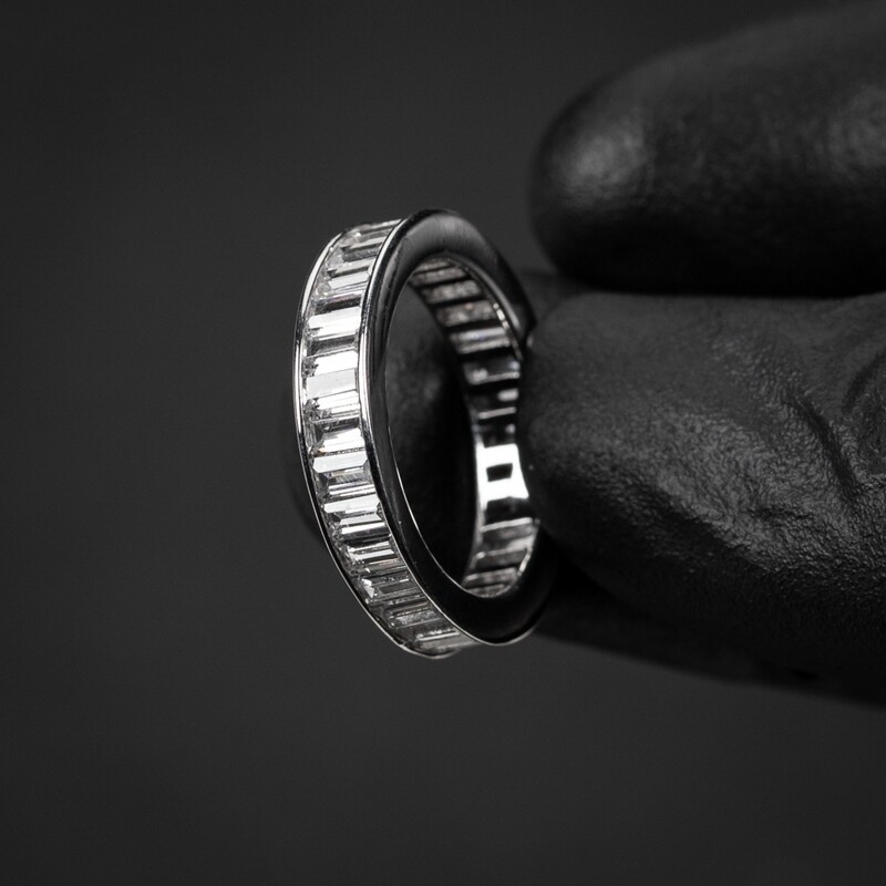 Iced Channel Set Cz Baguette White Gold Eternity Band Ring