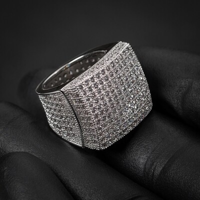 Men&#39;s Iced Cz Micro Pave Large White Gold Plated Pinky Ring