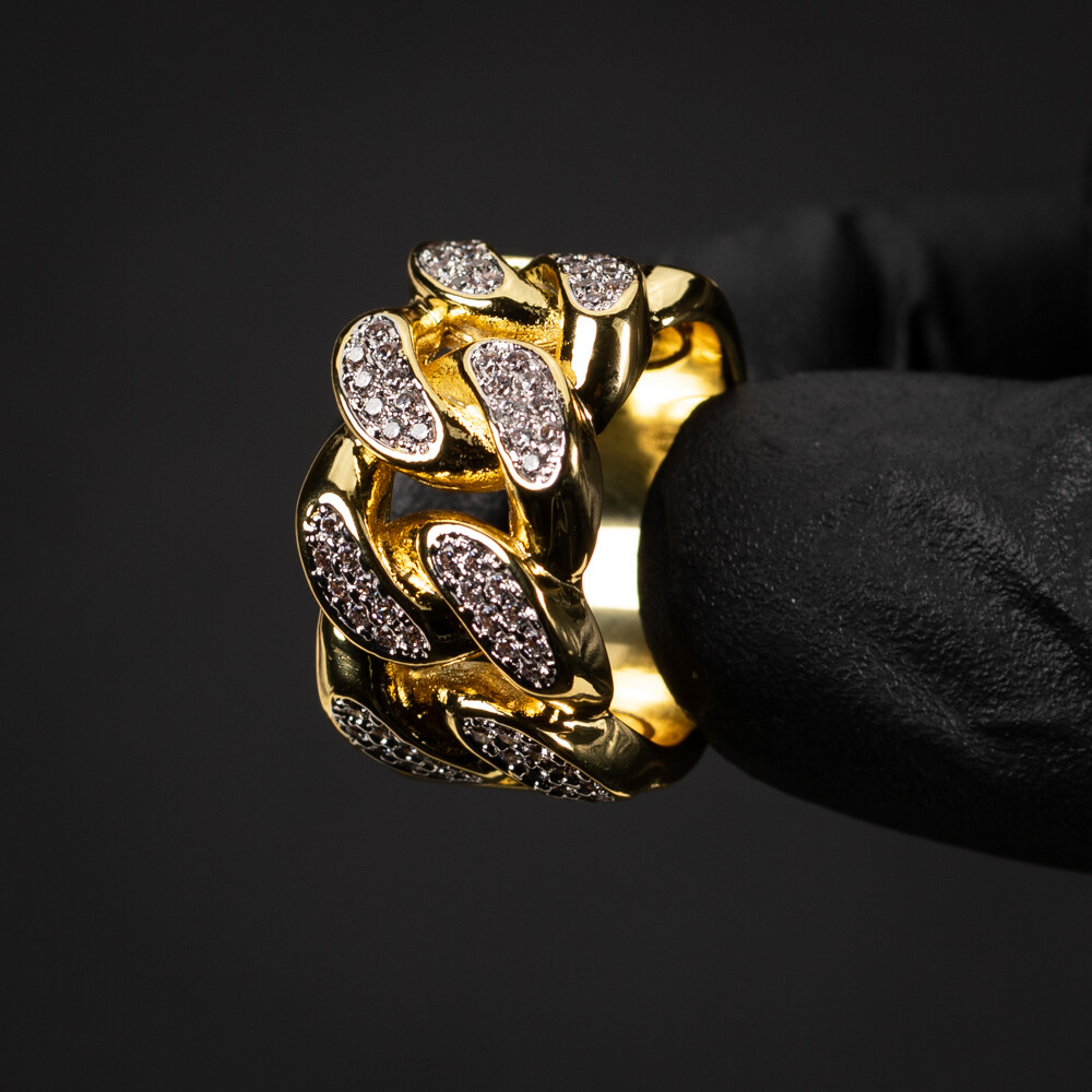 Yellow Gold Plated Iced Cz Miami Cuban Link Pinky Ring