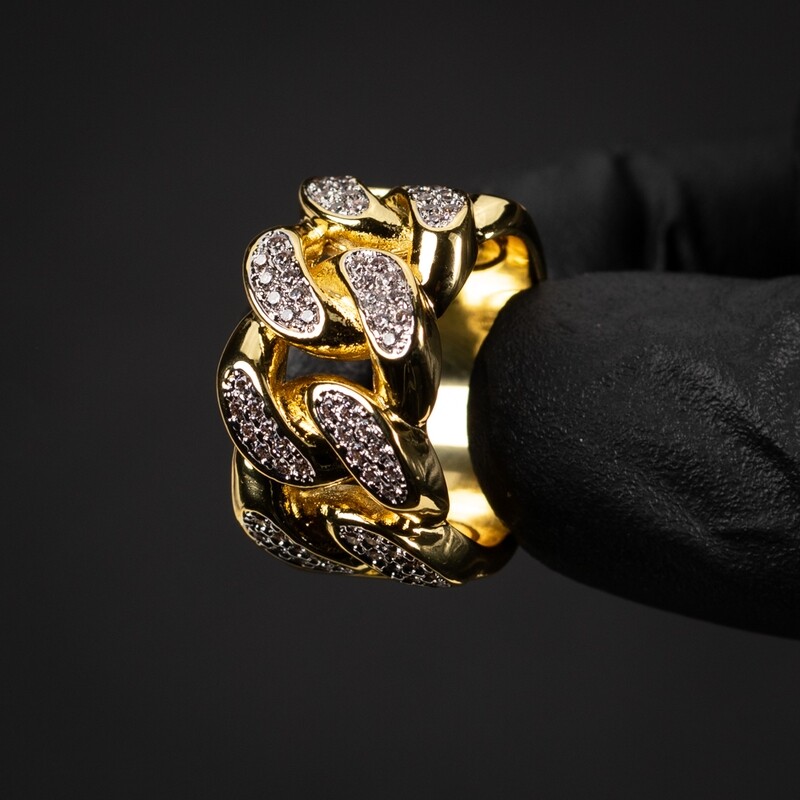 Yellow Gold Plated Iced Cz Miami Cuban Link Pinky Ring