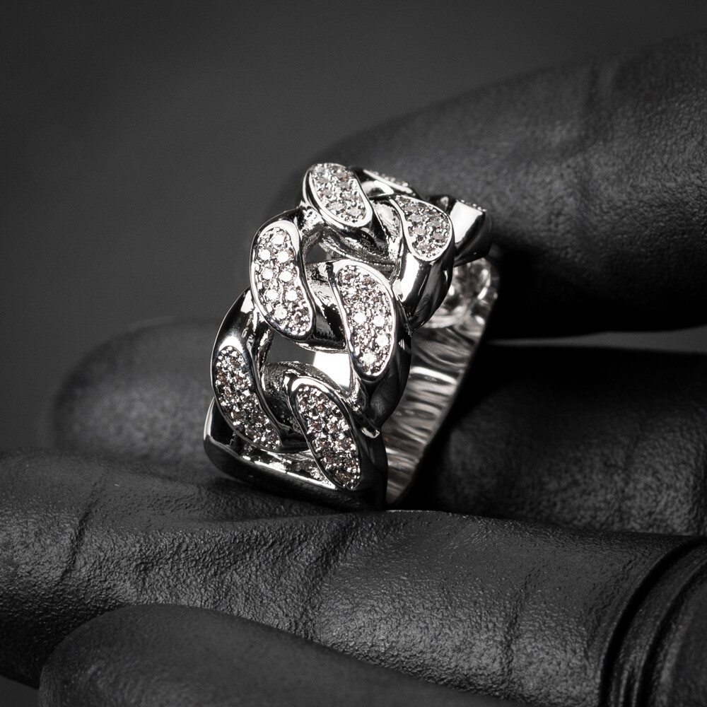 White Gold Plated Iced Cz Miami Cuban Link Pinky Ring