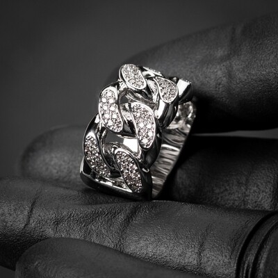 White Gold Plated Iced Cz Miami Cuban Link Pinky Ring