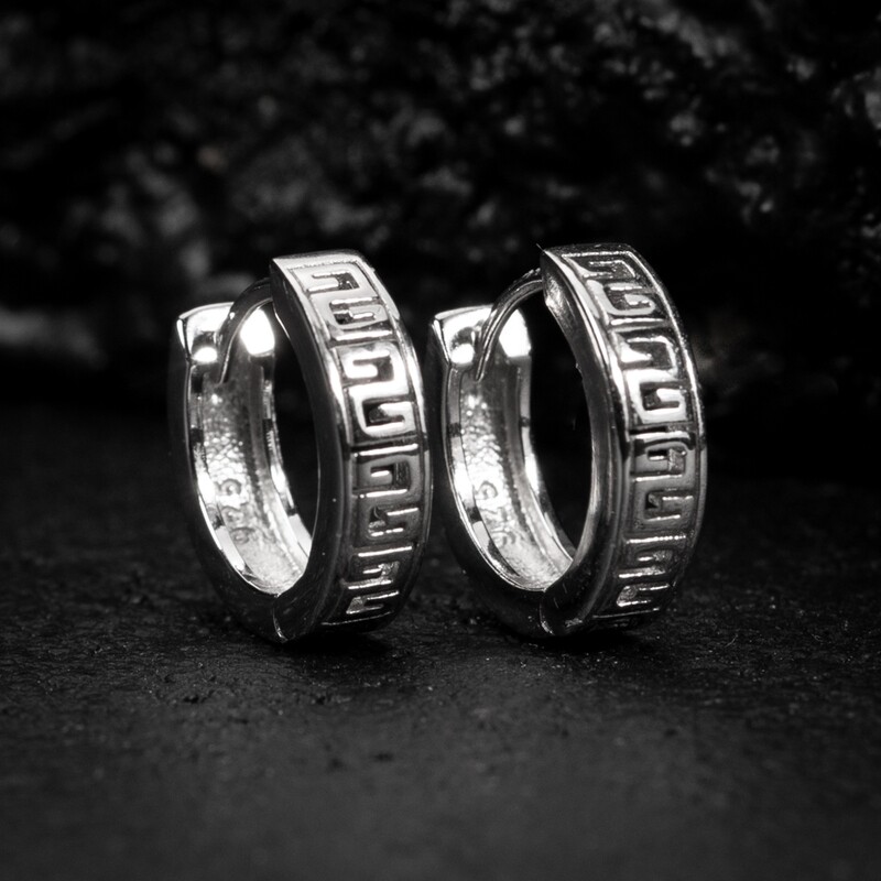 Men&#39;s Small Solid 925 Sterling Greek Huggie Hoop Earrings