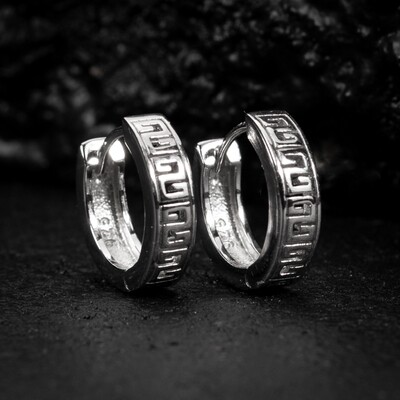 Men&#39;s Small Solid 925 Sterling Greek Huggie Hoop Earrings