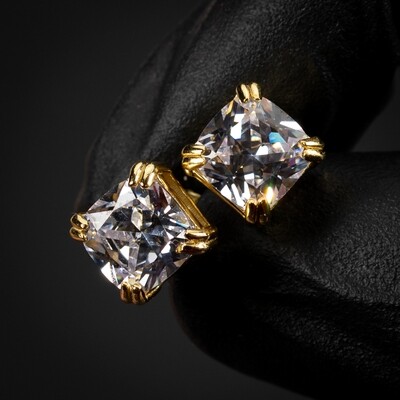 Yellow Gold Plated 925 Sterling Silver Cushion Cut Screw Back Stud Earrings