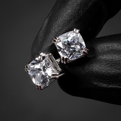 White Gold Plated 925 Sterling Silver Cushion Cut Screw Back Stud Earrings