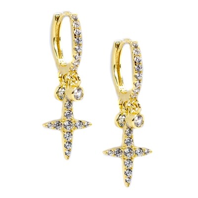 Gold Plated Sterling Silver Micro Dangle Cross Hoop Earrings