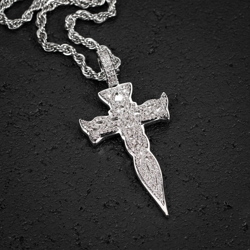 Small Iced Celtic Cz White Gold Plated Cross Pendant Necklace