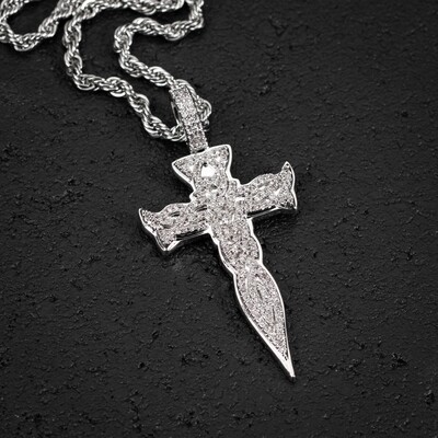 Small Iced Celtic Cz White Gold Plated Cross Pendant Necklace