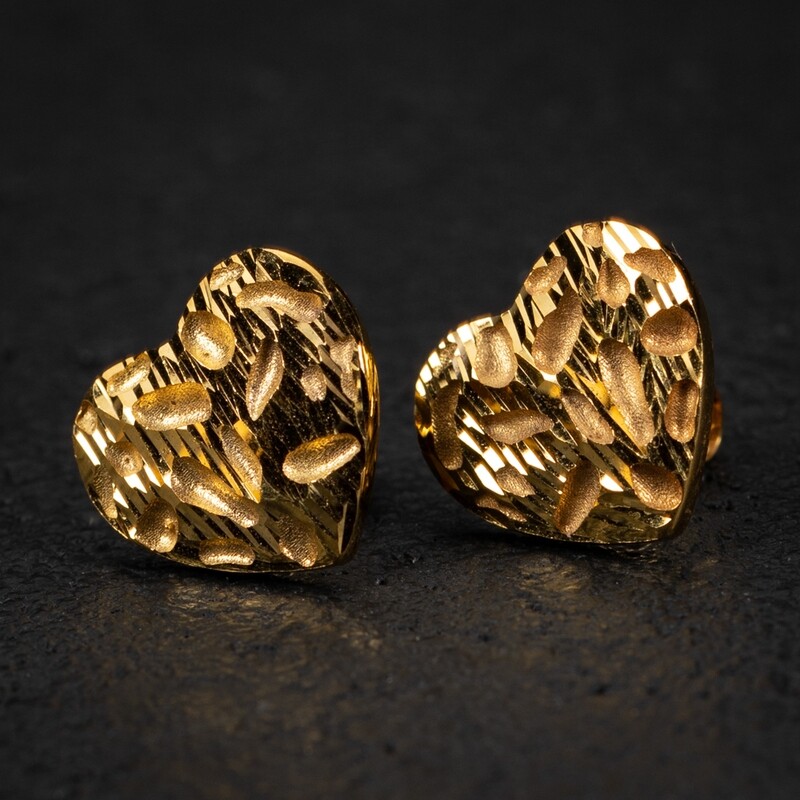 Heart Shaped Women&#39;s Solid 10K Yellow Gold Nugget Stud Earrings
