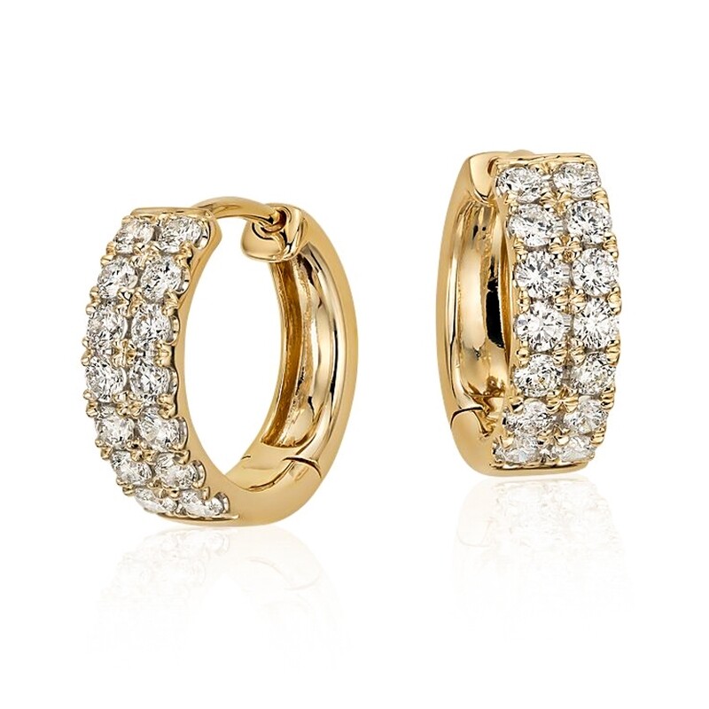 Small Yellow Gold Plated Sterling Silver Two Row Iced Cz Hoop Earrings