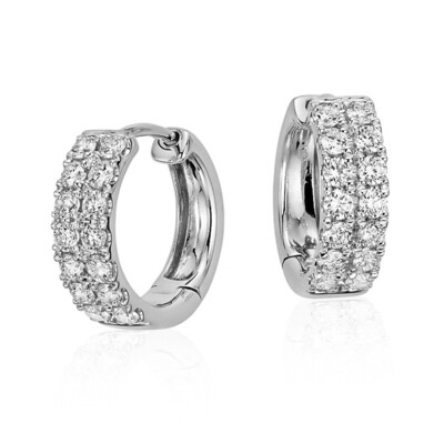 Small White Gold Plated Sterling Silver Two Row Iced Cz Hoop Earrings