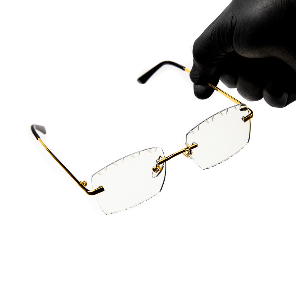 Gold Frame Rimless Gem Cut Clear Lens Men&#39;s Glasses