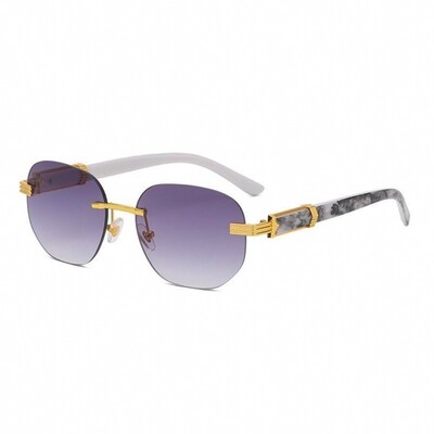 Men&#39;s Purple Gradient Tint​ Gold Frame Rimless Hip Hop Marble Arm Sunglasses