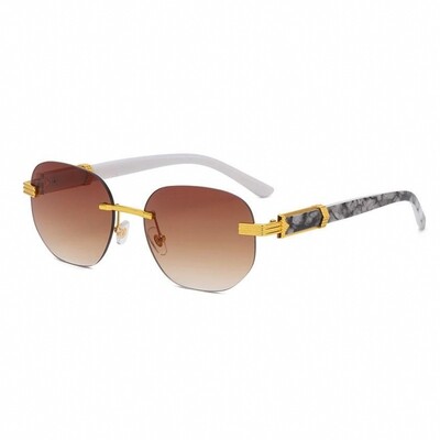 Men&#39;s Orange Gradient Tint​ Gold Frame Rimless Hip Hop Marble Arm Sunglasses
