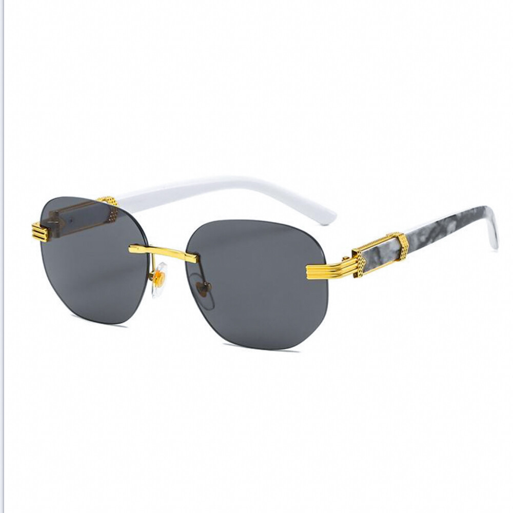 Men&#39;s Black Gradient Tint​ Gold Frame Rimless Hip Hop Marble Arm Sunglasses