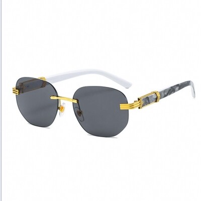 Men&#39;s Black Gradient Tint​ Gold Frame Rimless Hip Hop Marble Arm Sunglasses